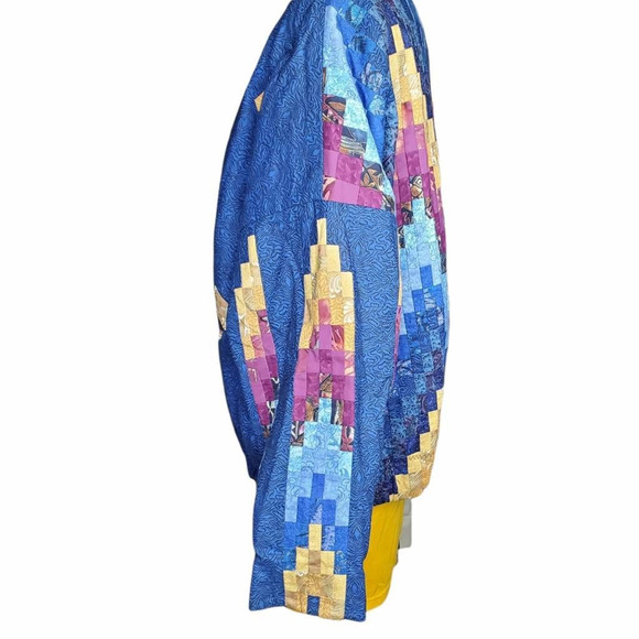 Artisan Jacket Coat 'Women's Blue Yellow Patchwork Zip Lined Handcrafted Plus 4X - Picture 7 of 12